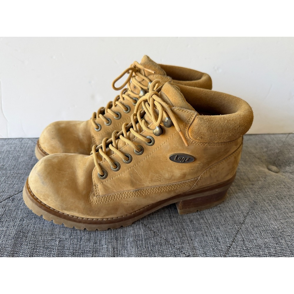 VTG Lugz Womens Wheat Nubuck Leather Lace Up Ankle Work Boots Block Heel Size 10